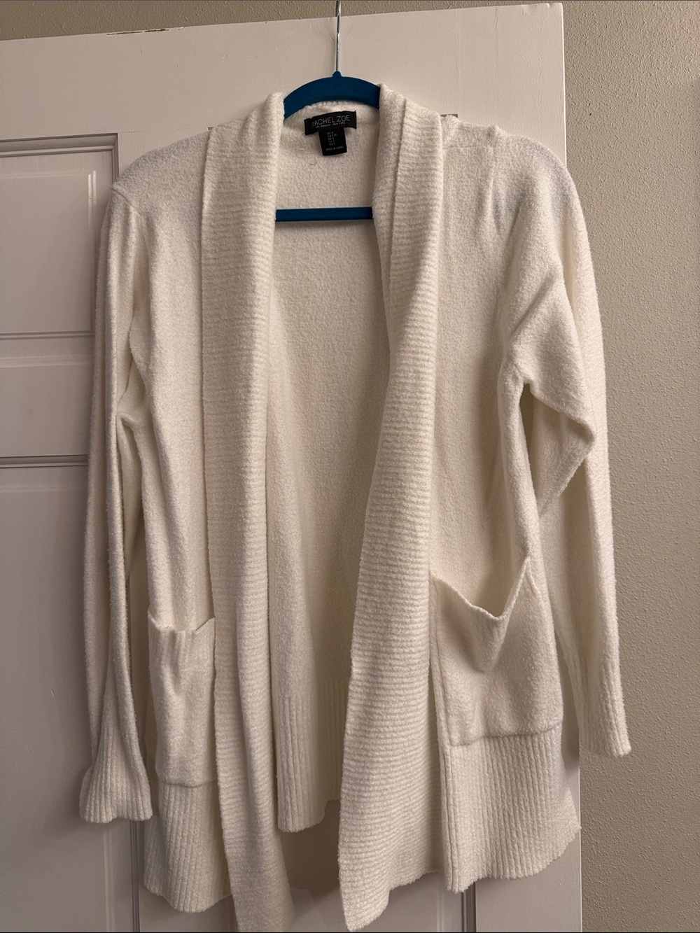 Rachel Zoe Cream Open-Front Shawl Collar Cardigan